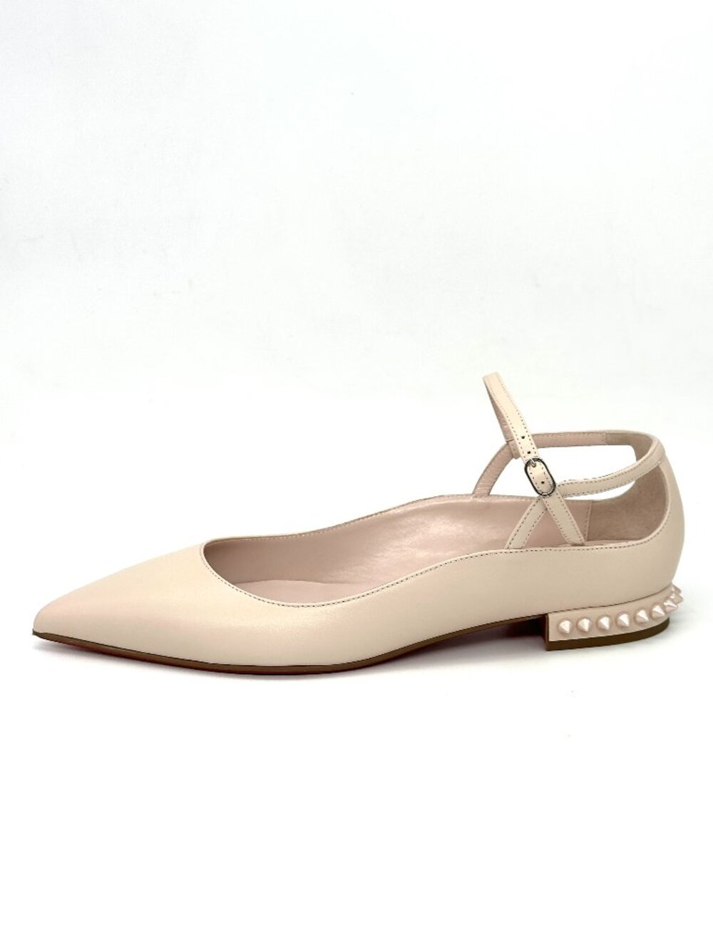 Christian Louboutin CONCLUSIVE Spike Ankle Strap Flat Ballerina Shoes Leche - Picture 4 of 15